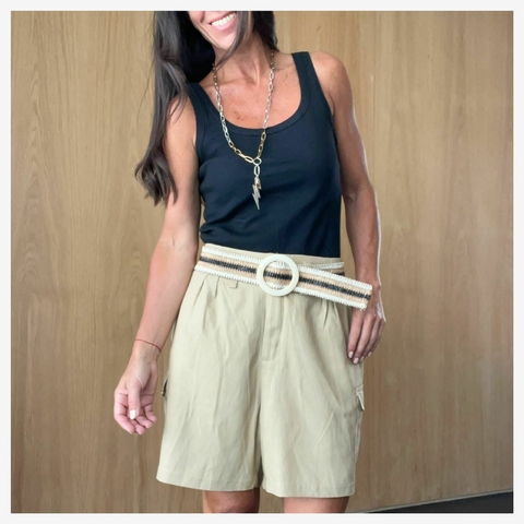 Bermuda Cargo de lino ZAIRA Tostado - comprar online