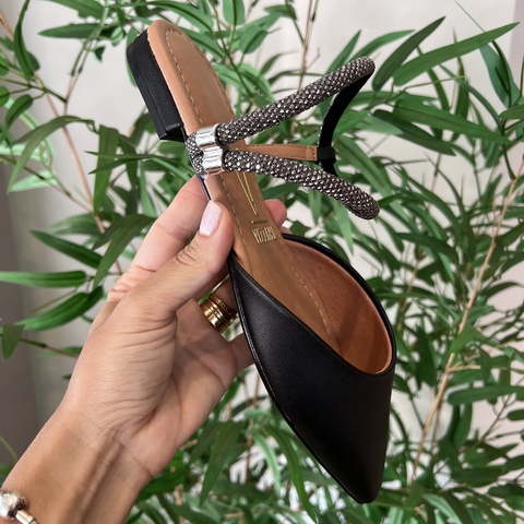 Sapatilha slingback Preta com Strass - comprar online