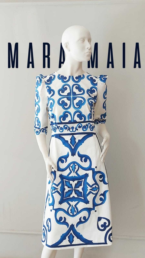 VESTIDO AZULEJO AZUL ALGODÃO MARA MAIA