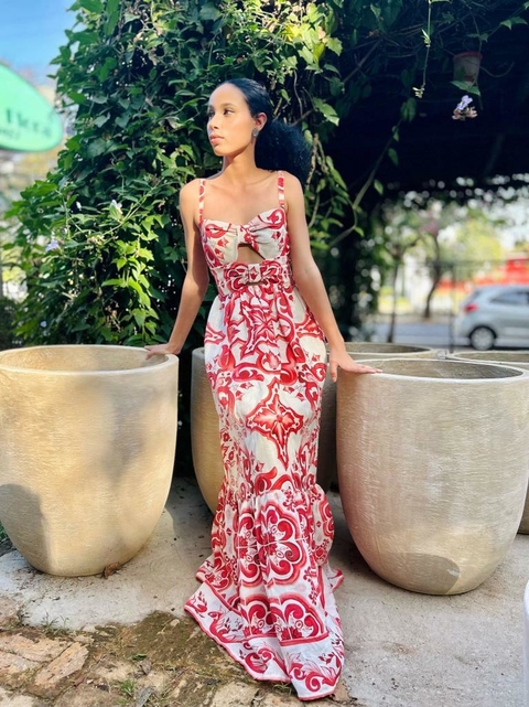 VESTIDO MALASIA ALÇA VERMELHO - LINHO