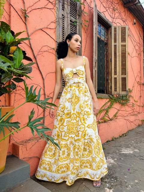 VESTIDO MALASIA ALÇA AMARELO- LINHO