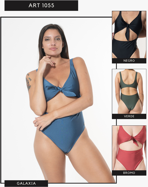 Malla Enteriza diseño espalda y cintura descubierta con nudo por delante Lycra brillante - 1055