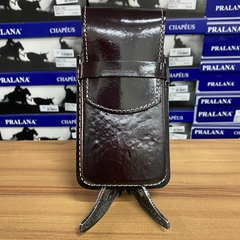 BAINHA CAPINHA PARA CELULAR LISA COURO ESCURO LINHA BRANCA