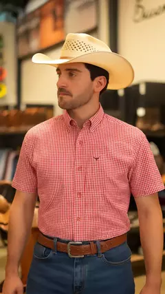 CAMISA MASCULINA XADREZ MANGA CURTA 100% ALGODÃO - SELARIA GUIMARÃES