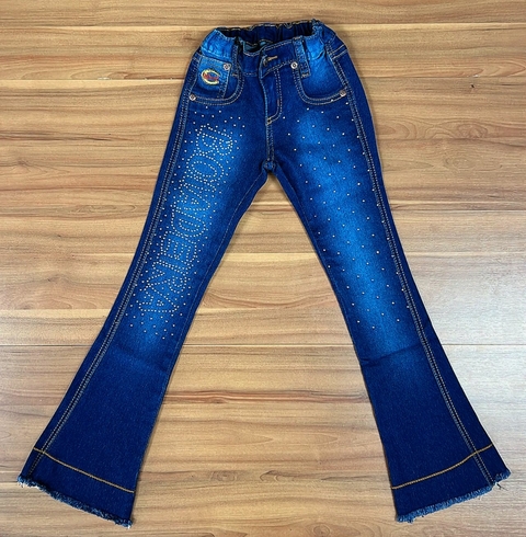 CALÇA BOIADEIRA INFANTIL FEMININA TODA EM STRASS PRATEADO