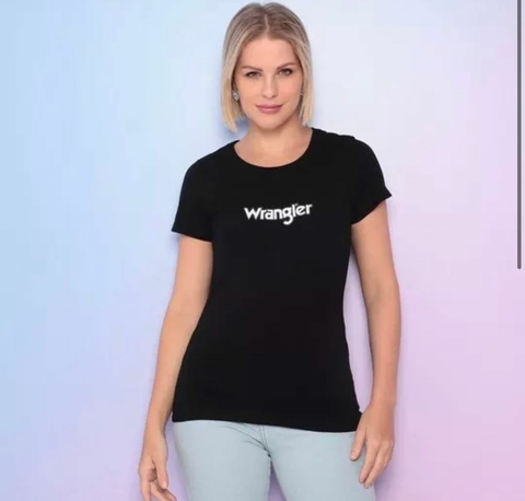 T-SHIRT FEMININA WRANGLER ORIGINAL PRETA ESTAMPADA