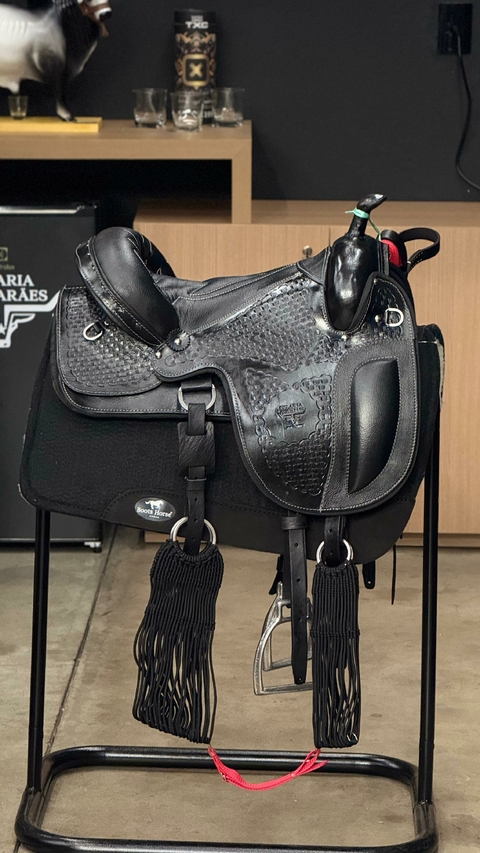 SELA AMERICANA EM COURO LEGÍTIMO TRABALHO PASSEIO CAVALGADA PRETA - comprar online