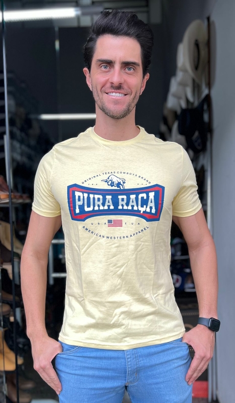 CAMISA MASCULINA PURA RAÇA AMARELA ESTAMPADA FRONTAL BOI