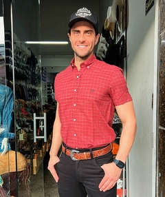 CAMISA TXC MASCULINA XADREZ MANGA CURTA VERMELHA