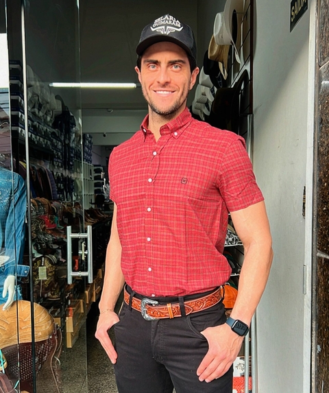 CAMISA TXC MASCULINA XADREZ MANGA CURTA VERMELHA