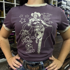 T-SHIRT FEMININA LETS GO GIRLS SELFF WESTERN VINHO - comprar online