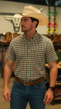 CAMISA MASCULINA XADREZ MANGA CURTA 100% ALGODÃO - comprar online