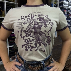 T-SHIRT FEMININA YEE HAW SELFF WESTERN BEGE - comprar online