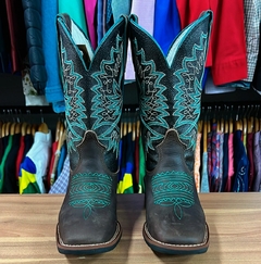 BOTA TEXANA FEMININA DURANGO COURO CANO PRETO BORDADO VERDE na internet