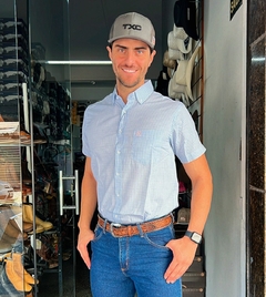 CAMISA TXC MASCULINA XADREZ CURTA AZUL CLARO X ROSA - comprar online