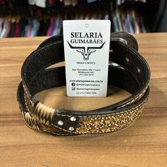 CINTO INFANTIL STRASS DOURADO COURO REBAIXADO FLORES CAFÉ - loja online