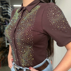 BODY MARROM MINUTY TODO EM PEDRARIA FURTA COR MANGA CURTA na internet