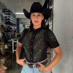 BODY PRETO MINUTY TODO EM PEDRARIA FURTA COR MANGA CURTA