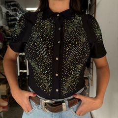 BODY PRETO MINUTY TODO EM PEDRARIA FURTA COR MANGA CURTA - loja online