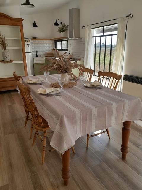 MANTEL GABARDINA ACRÍLICA LÍNEAS BEIGE