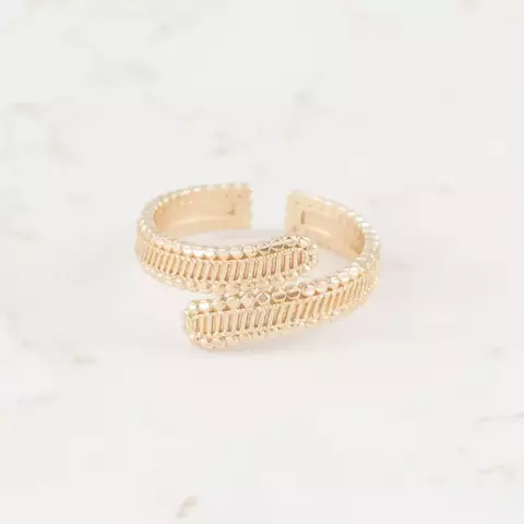 ANILLO DOBLE HOJA TEXTURIZADA AJUSTABLE ORO LAMINADO 18K - comprar online