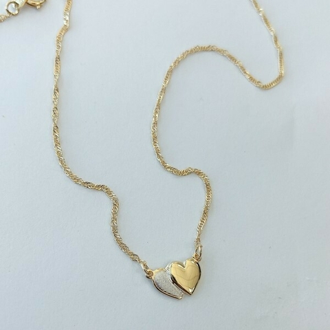 COLLAR TEJIDO SINGAPUR CORAZON DOBLE 45CM ORO LAMINADO 18K