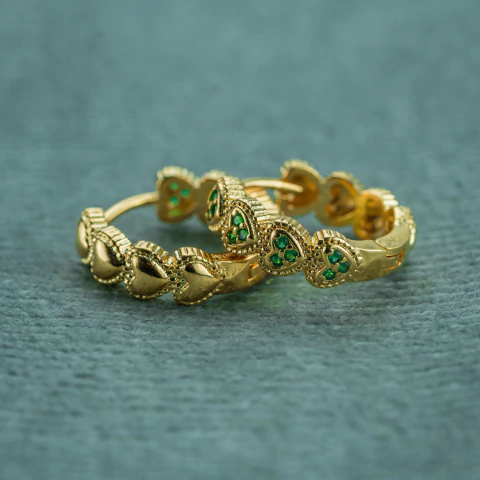 CANDONGA CORAZON MICROCIRCON VERDE ORO LAMINADO 18K