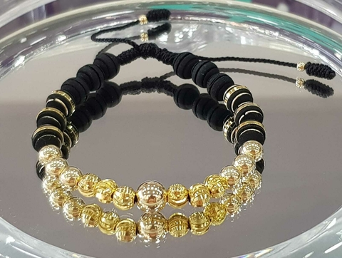 PULSERA ORO LAMINADO 18K CON NEOPRENO - Balín #8 y #6