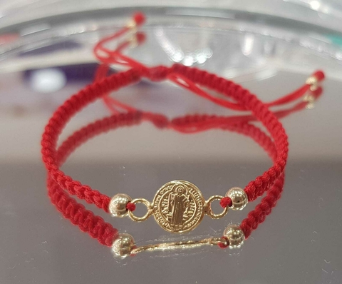 PULSERA ORO LAMINADO 18K - Balín #4 dije San Benito Pequeño