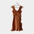 Vestido Drille caramelo canelado acetinado decote canoa cruzado preplum - comprar online
