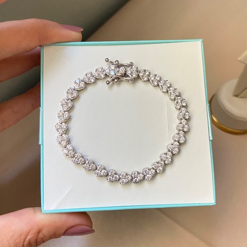 PULSEIRA PRATA 925 CORAÇÕES CRAVEJADOS