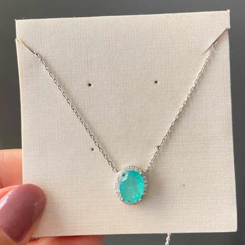 COLAR PRATA 925 OVAL/ 1 FILEIRA CRAVEJADA/ ESMERALDA COLOMBIANA