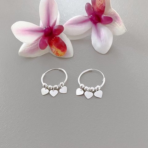 BRINCO ARGOLA 3 CORACOES 4 BOLAS PRATA