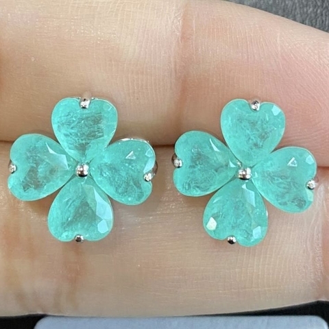 BRINCO PRATA 925 TREVO GRANDE QUATRO PÉTALAS DE CORAÇÃO/ ESMERALDA COLOMBIANA - comprar online