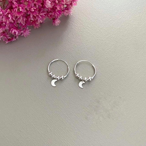 BRINCO ARGOLA 4 BOLAS 1 MEIA LUA PRATA