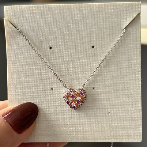 COLAR PRATA 925 CORAÇÃO CRAVEJADO COLOR - comprar online
