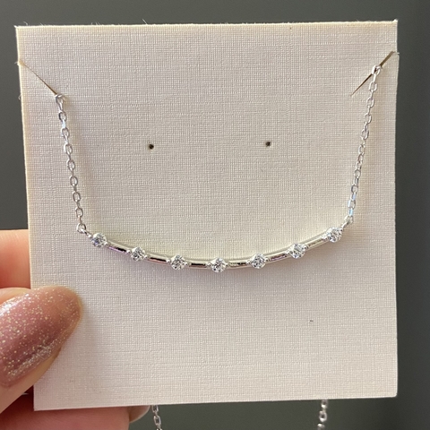 COLAR PRATA 925 PINGENTE DE ARO LISO COM SETE ZIRCONIAS\ CRISTAL