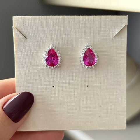 BRINCO PRATA 925 GOTA/ CRAVAÇÃO PRINCESA\ SAFIRA PINK