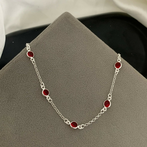 Pulseira Zircônia Redonda Vermelha Prata 925