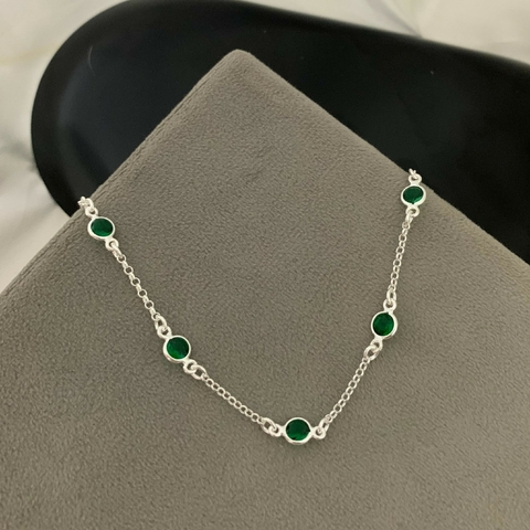Pulseira Zircônia Redonda Verde Prata 925