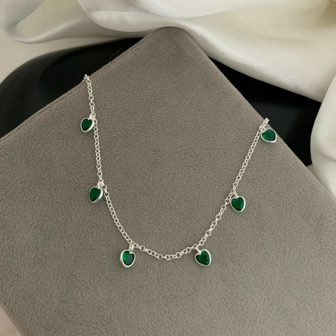 Pulseira Zircônia Pendurada Coração Verde Prata 925