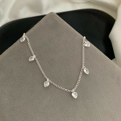 Pulseira Zircônia Pendurada Coração Cristal Prata 925