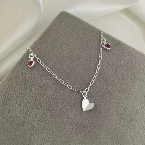 Pulseira Coração Com Zircônia Pink Prata 925