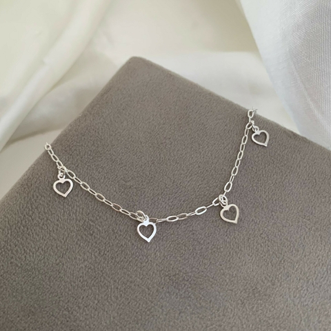 Pulseira Corações Pendurados Vazados Prata 925