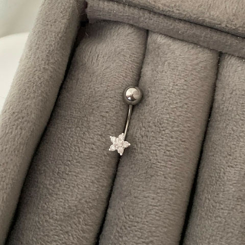 Piercing Umbigo Flor Cravejada Prata 925