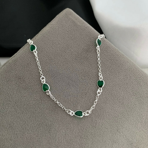 Pulseira Zircônia Coração Verde Prata 925