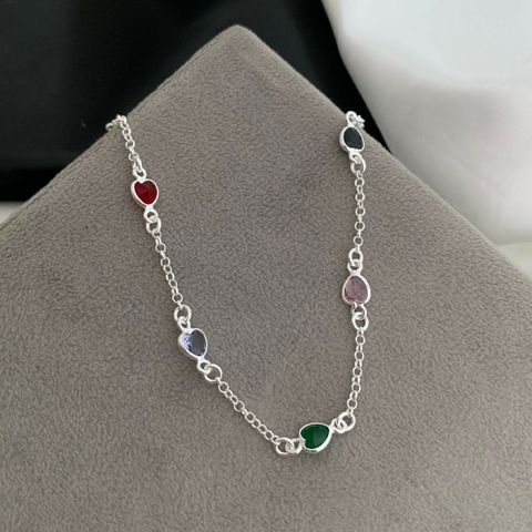 Pulseira Zircônia Coração Colors Prata 925