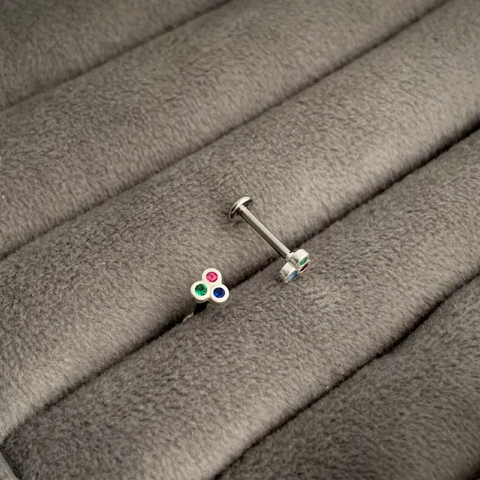 Piercing 3 Zircônias Colors Prata 925
