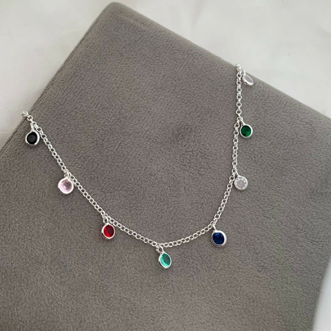 Pulseira Zircônia Redonda Colors Pendurada Prata 925