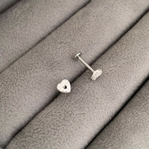 Piercing Coração Cravejado Vazado Prata 925